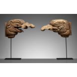 A RARE AND EARLY PAIR OF CARVED WOOD 'BAKU' ARCHITECTURAL ELEMENTS