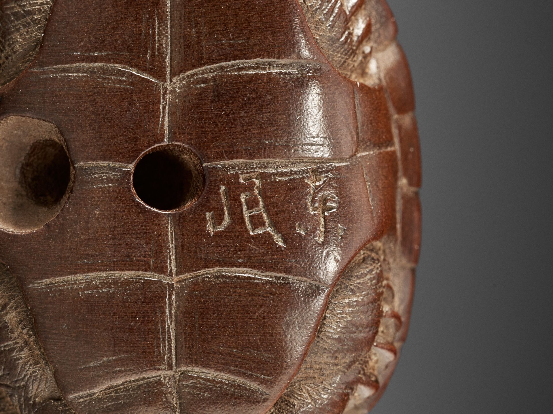 TOMIN: A FINE WOOD NETSUKE OF A TORTOISE WITH FIVE YOUNG - Bild 12 aus 13