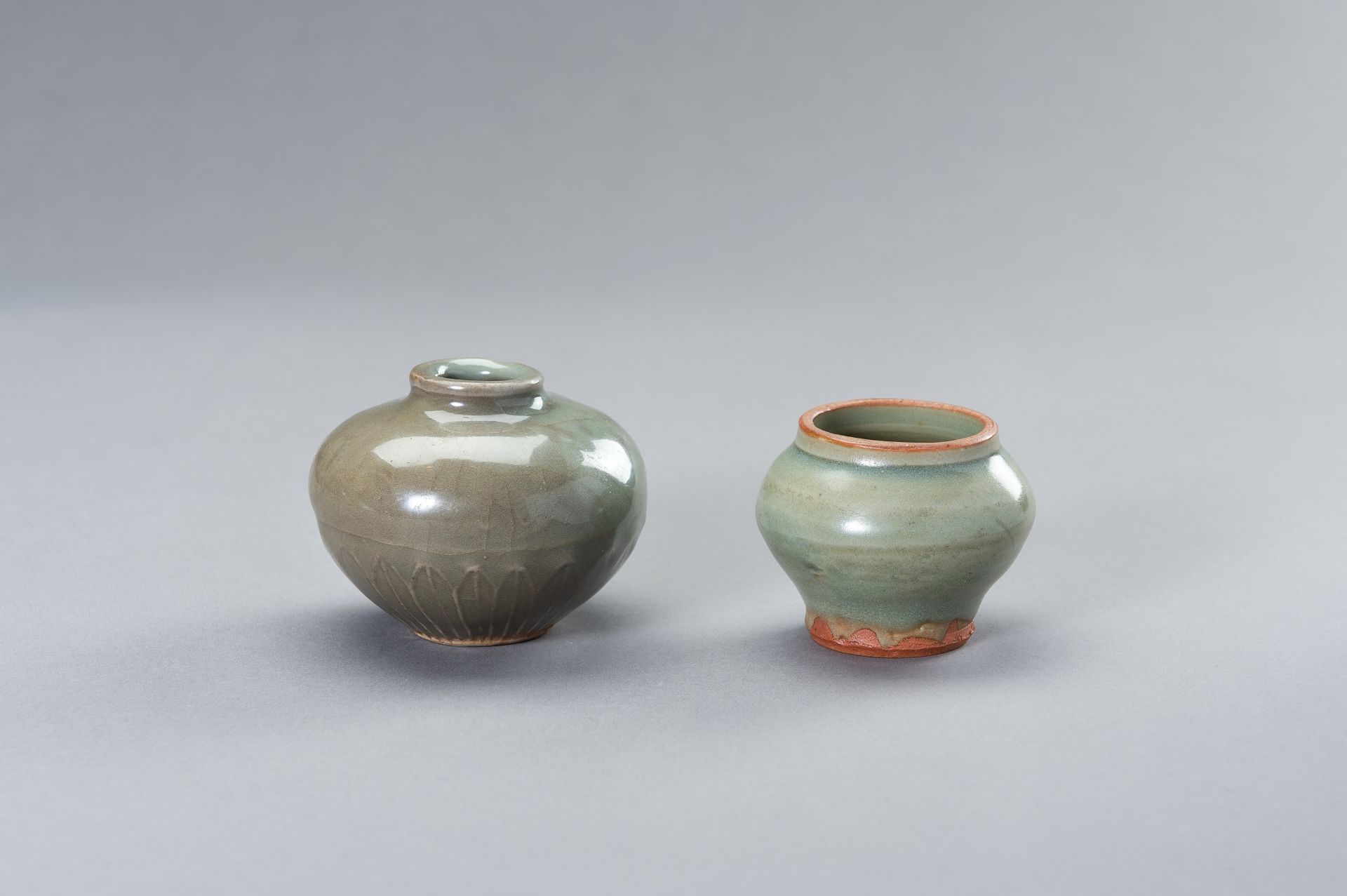 TWO SMALL CELADON GLAZED JARS - Image 4 of 9