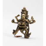 A TIBETAN BRONZE OF A DHARMAPALA IN YABYUM WITH PRAJNA, 18TH-19TH CENTURY