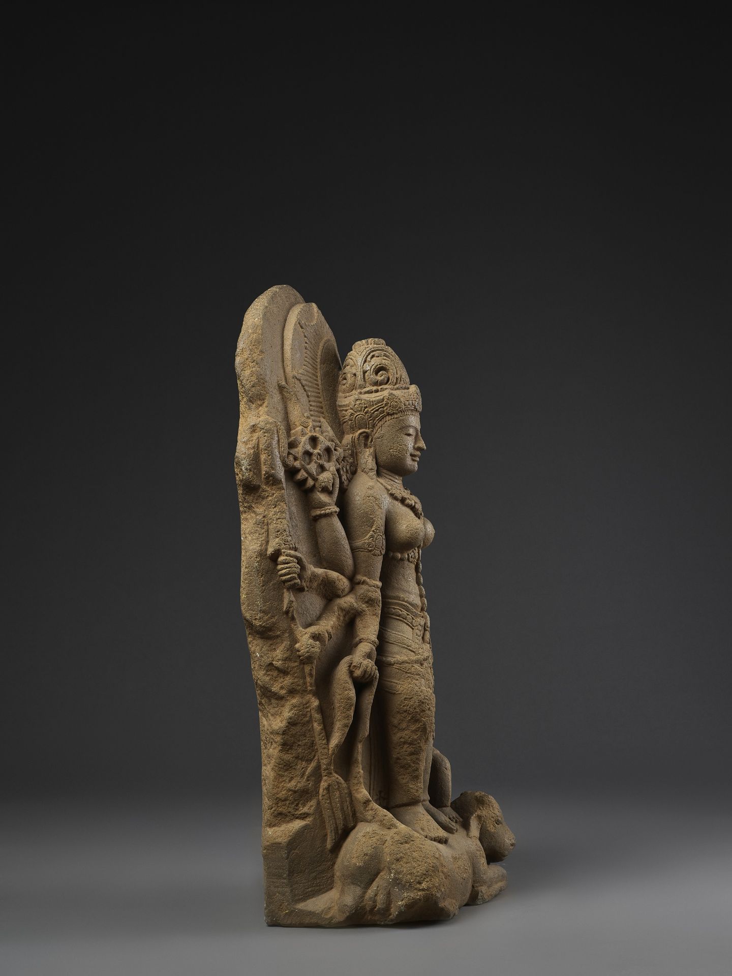 A VOLCANIC STONE STELE OF DURGA SLAYING THE BUFFALO DEMON, 11TH-13TH CENTURY - Image 8 of 11