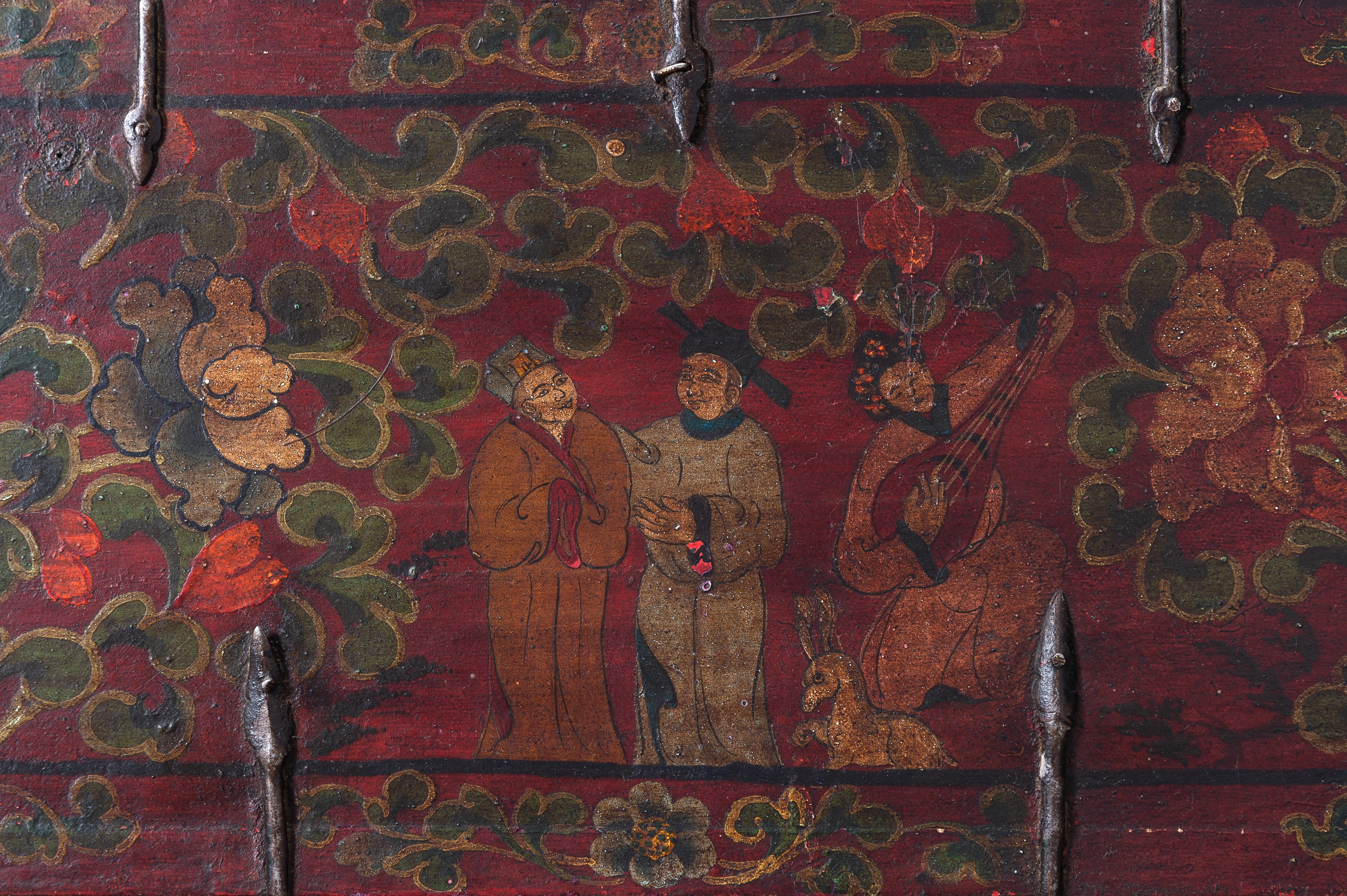 A LARGE SINOTIBETAN POLYCHROME WOOD BOX - Image 5 of 19