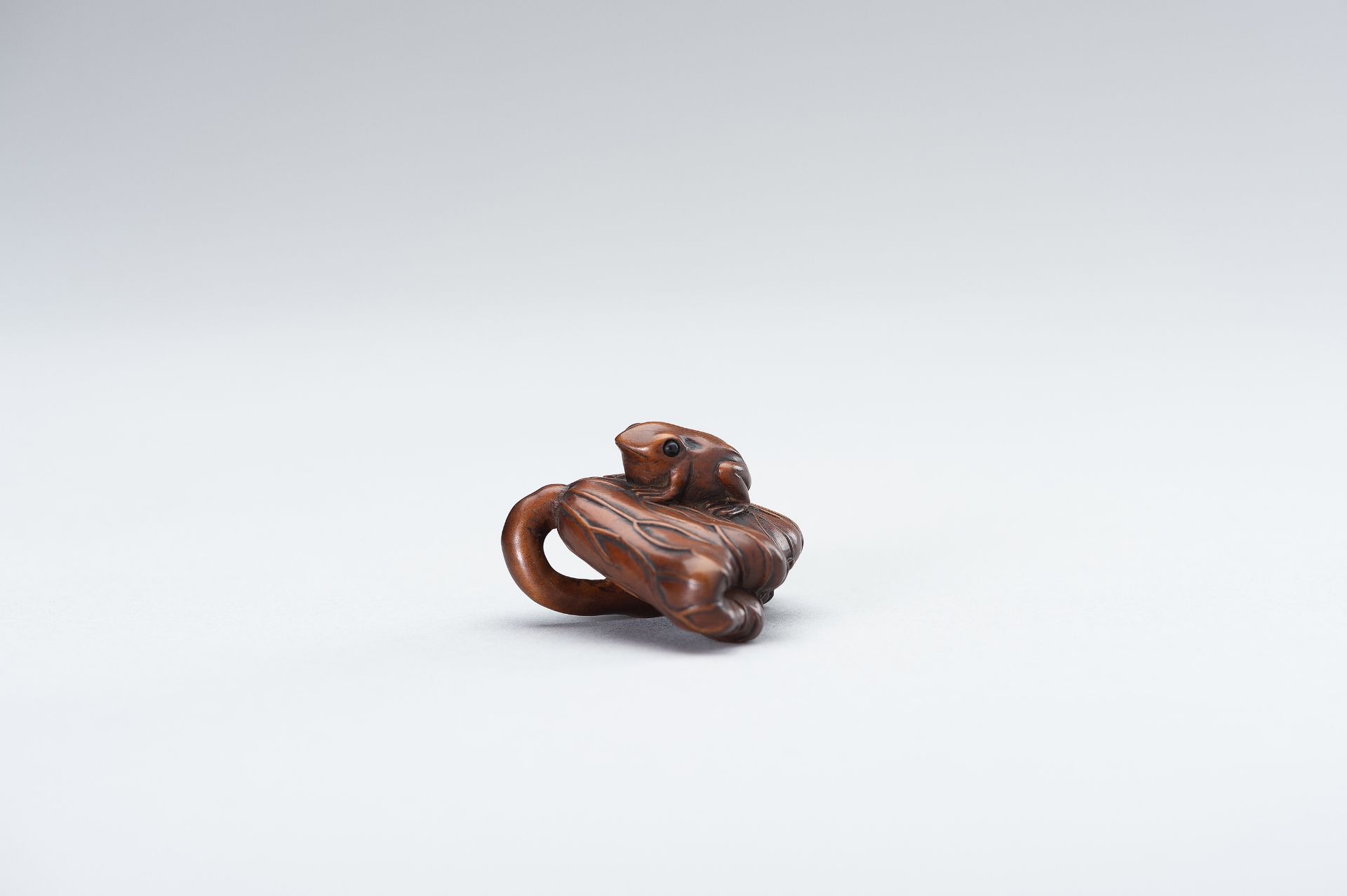 A WOOD NETSUKE OF A FROG AND LOTUS - Bild 2 aus 13