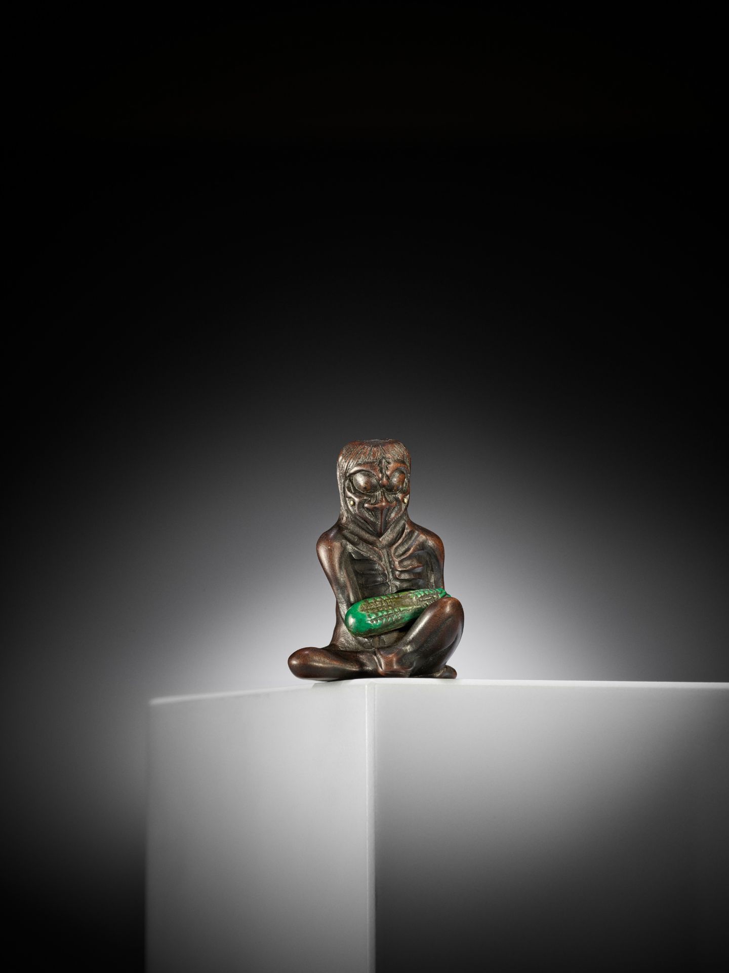 GYOKUSAI: A FINE INLAID WOOD NETSUKE OF A KAPPA WITH CUCUMBER - Bild 10 aus 13