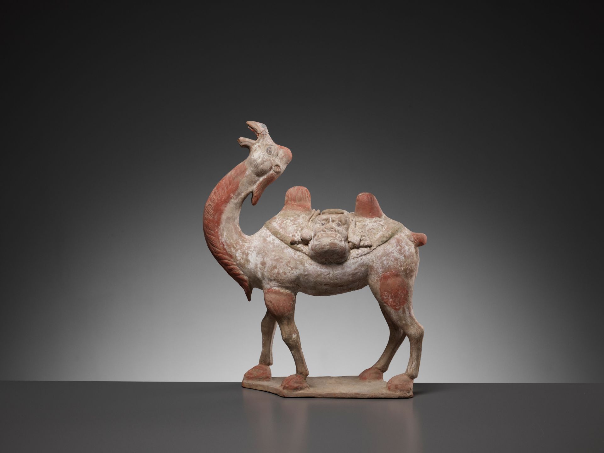 A PAINTED POTTERY FIGURE OF A BACTRIAN CAMEL, TANG DYNASTY - Bild 9 aus 13