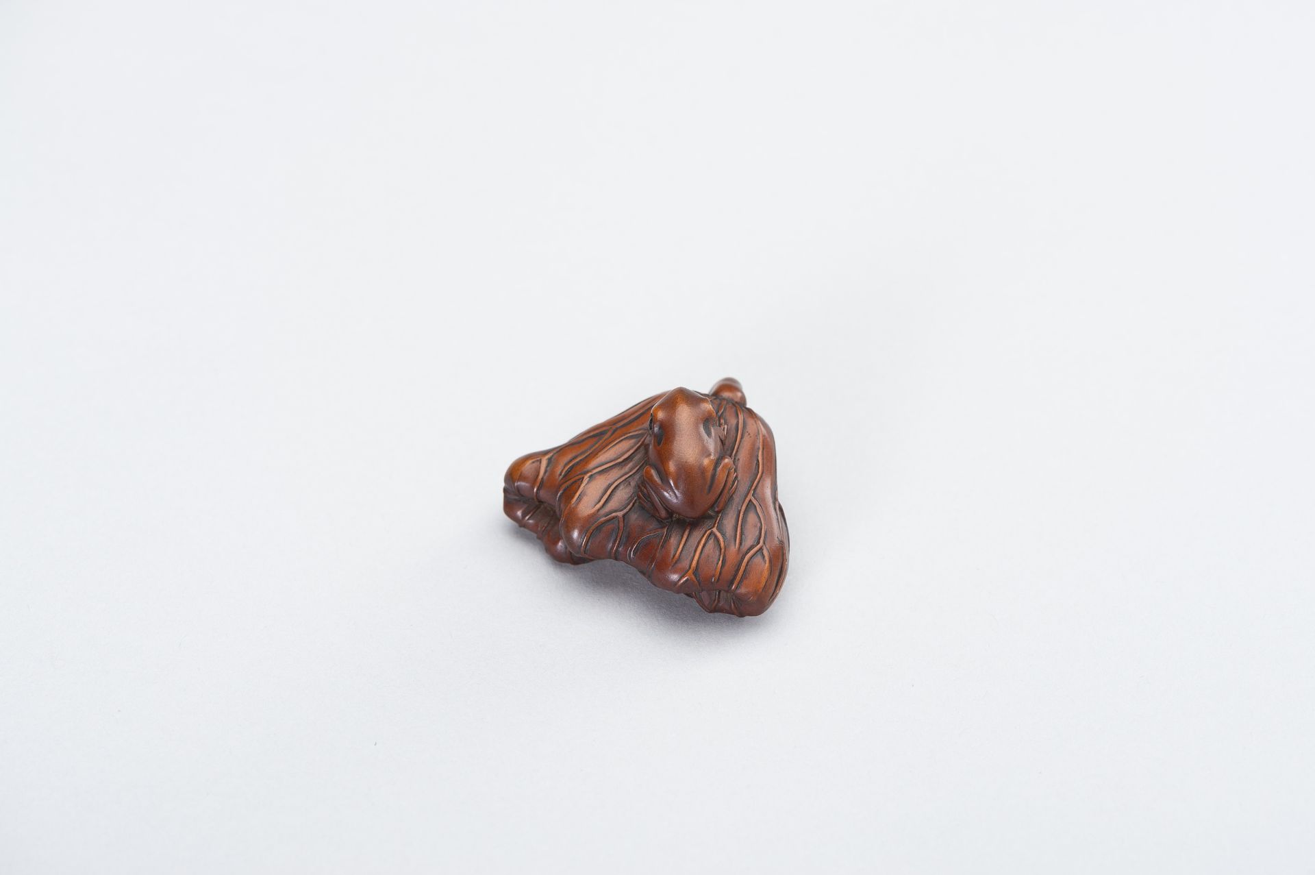 A WOOD NETSUKE OF A FROG AND LOTUS - Bild 8 aus 13