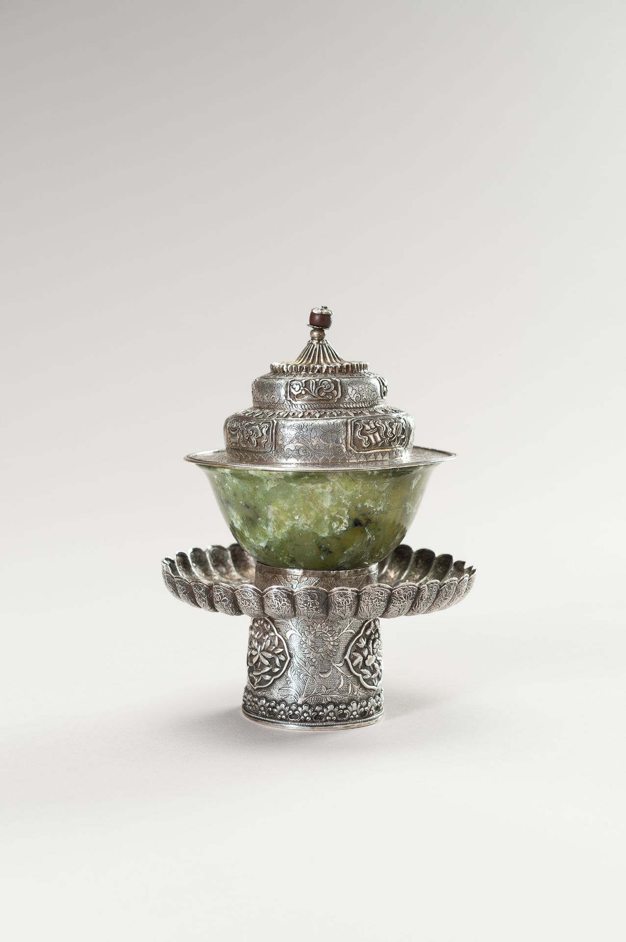 A SILVER AND JADE BUTTER TEA SET - Image 8 of 12