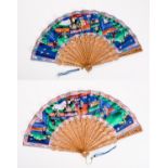 MANDARIN FOLDING FAN WITH FIGURATIVE SCENES