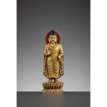 A TIBETAN-CHINESE PAINTED AND GILT IVORY FIGURE OF BUDDHA, LATE MING TO EARLY QING DYNASTY