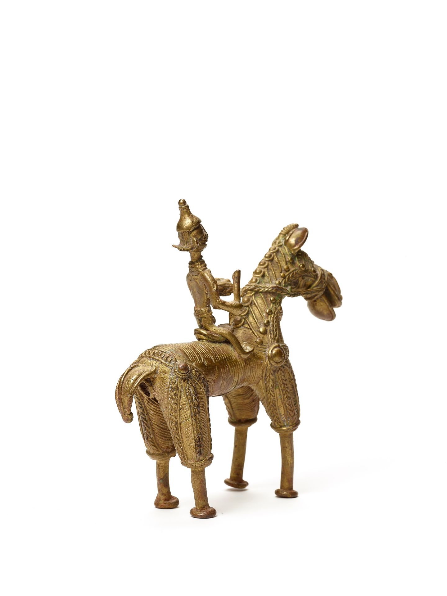 A BASTAR BRONZE WARRIOR WITH A SCEPTRE ON A HORSEBACK - Bild 3 aus 4