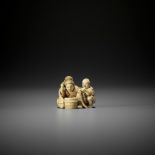 ONO RYOKO: A TOKYO SCHOOL IVORY NETSUKE OF A BIJIN AND CHILD