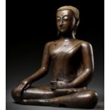 A LARGE BRONZE STATUE OF BUDDHA SHAKYAMUNI, 16TH-17TH CENTURY