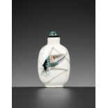 AN ENAMELLED PORCELAIN 'CRICKET' SNUFF BOTTLE, 19TH CENTURY