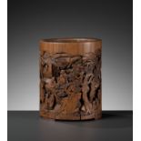 A BAMBOO 'SCHOLARS' BRUSHPOT, BITONG, BY SHEN DASHENG