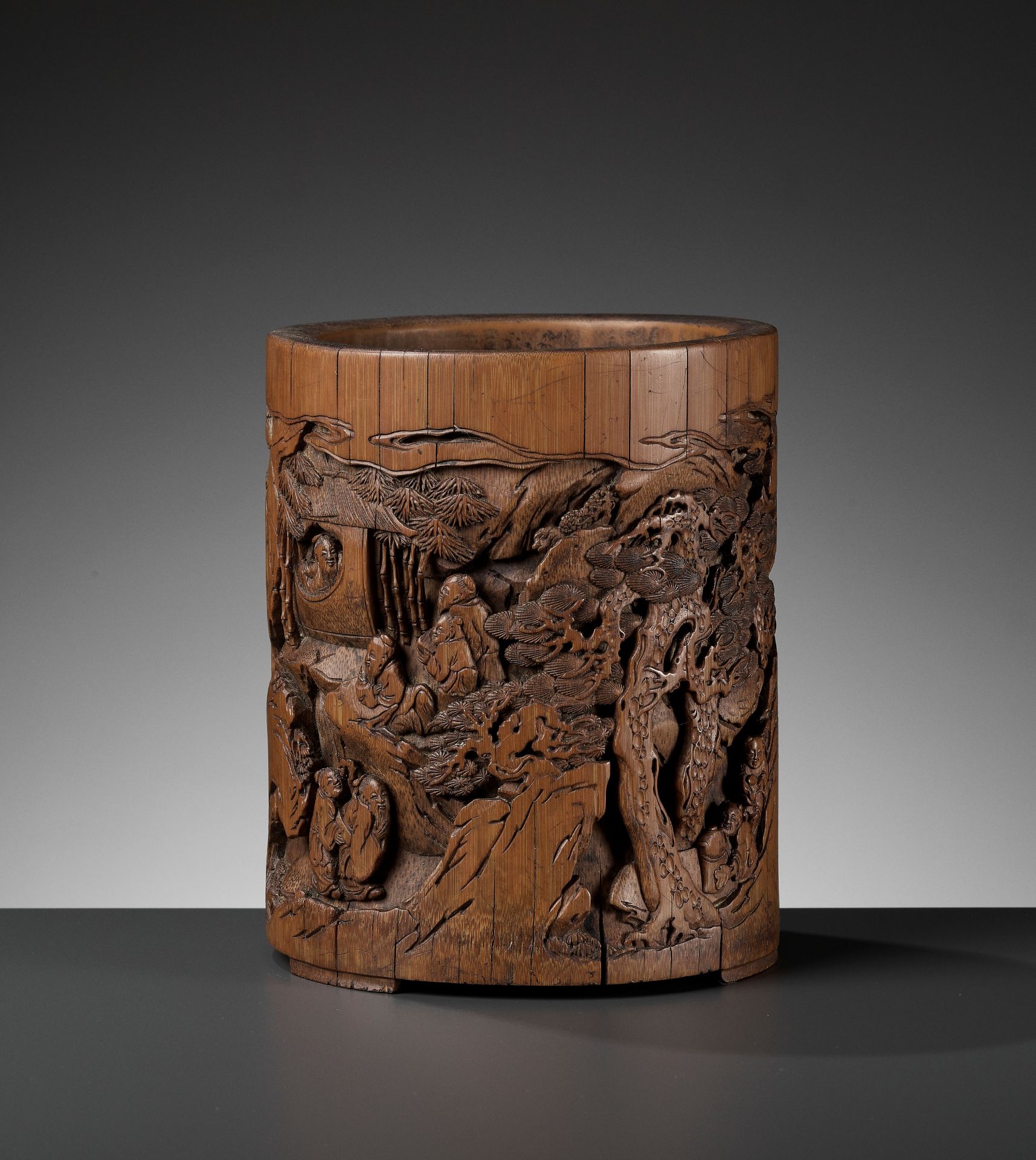 A BAMBOO 'SCHOLARS' BRUSHPOT, BITONG, BY SHEN DASHENG