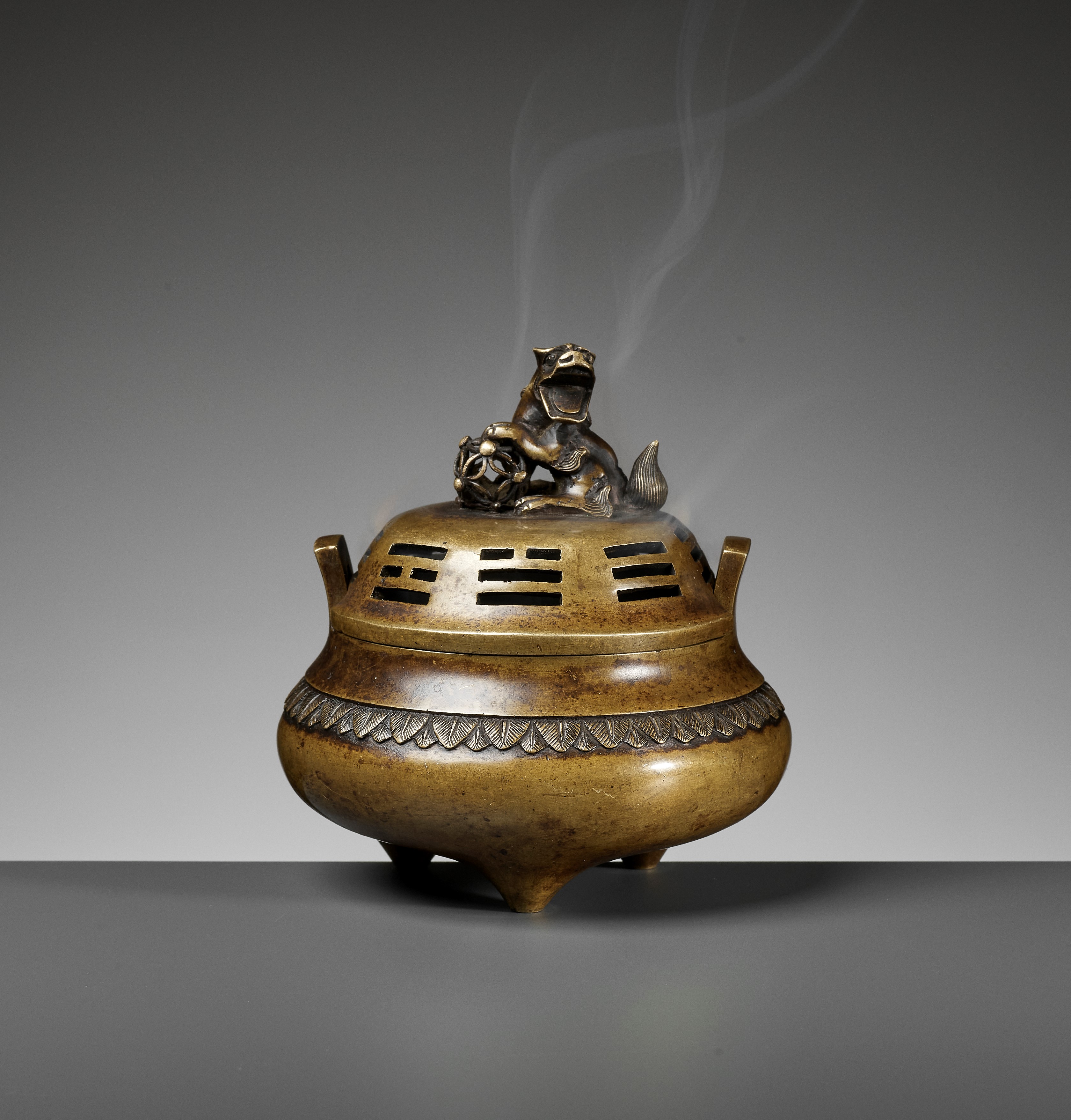 A 'BAGUA' BRONZE CENSER AND COVER, QING DYNASTY