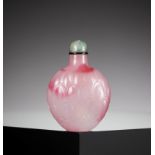 A CARVED PINK GLASS 'LOTUS' SNUFF BOTTLE, 18TH-19TH CENTURY