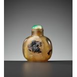 A CAMEO AGATE 'BOY AND LOTUS' SNUFF BOTTLE, 1750-1850