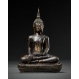 A BRONZE FIGURE OF BUDDHA MARAVIJAYA, LAOS, 16TH-17TH CENTURY