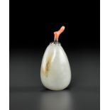 A PALE CELADON AND RUSSET JADE 'PEBBLE' SNUFF BOTTLE, QING DYNASTY