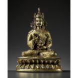 A LARGE GILT-BRONZE FIGURE OF PADMASAMBHAVA, LATE QING TO REPUBLIC