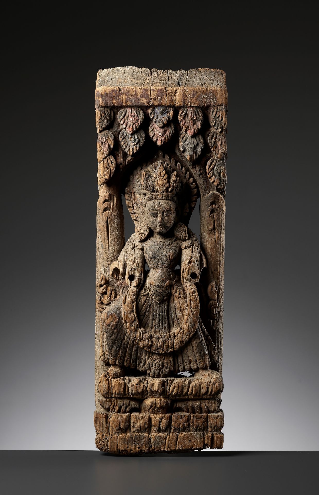 A WOOD RELIEF OF A BODHISATTVA, NEPAL 12TH-14TH CENTURY