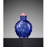 A BLUE GLASS 'MALLOW' SNUFF BOTTLE, QIANLONG MARK AND PERIOD