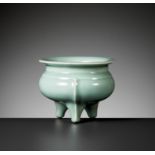 A 'LONGQUAN' CELADON TRIPOD CENSER, YUAN TO MING DYNASTY