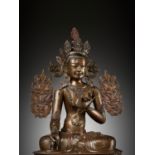 A LARGE COPPER REPOUSSE FIGURE OF TARA, LATE 18TH CENTURY