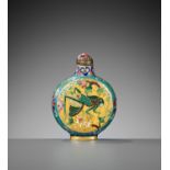 A CLOISONNE ENAMEL 'SMILING CRICKET' SNUFF BOTTLE, 1780-1850