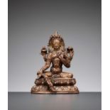 A GILT BRONZE FIGURE OF GREEN TARA, 15TH-16TH CENTURY