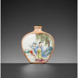 A SPADE-SHAPE PORCELAIN SNUFF BOTTLE, QIANLONG MARK AND POSSIBLY OF PERIOD