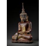 A VERY LARGE GILT AND DRY-LACQUERED SCULPTURE OF BUDDHA SHAKYAMUNI, SHAN STATES, KONBAUNG PERIOD