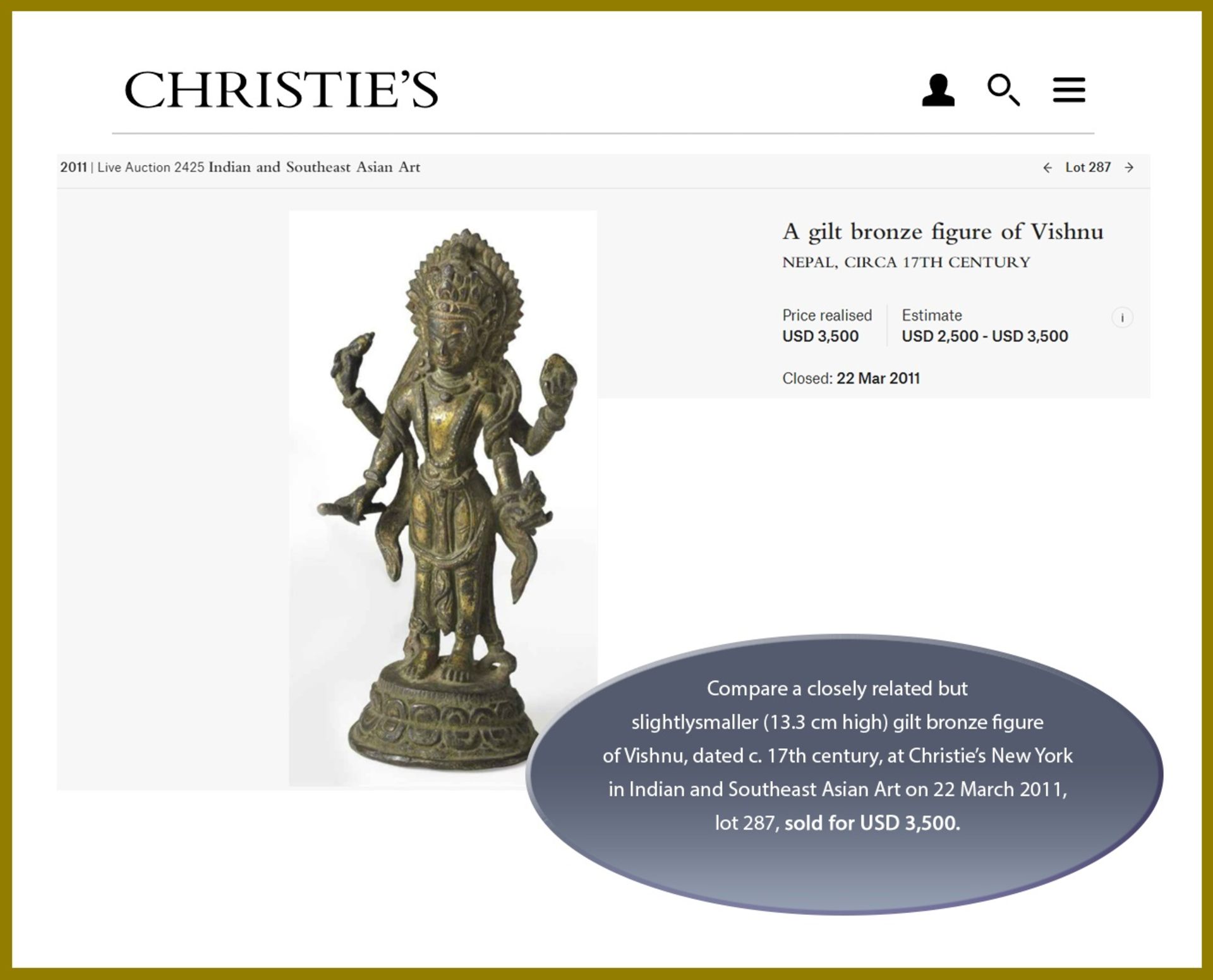 A BRONZE FIGURE OF VISHNU, 17TH-18TH CENTURY - Bild 7 aus 11