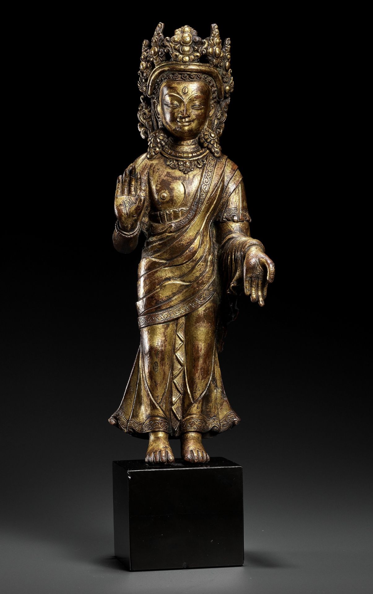 A RARE GILT BRONZE FIGURE OF DIPANKARA BUDDHA, LATE MALLA, THREE KINGDOMS PERIOD