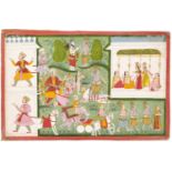 AN INDIAN MINIATURE PAINTING OF AN EPIC BATTLE SCENE, PROBABLY FROM THE RAMAYANA, EARLY 19TH CENTURY