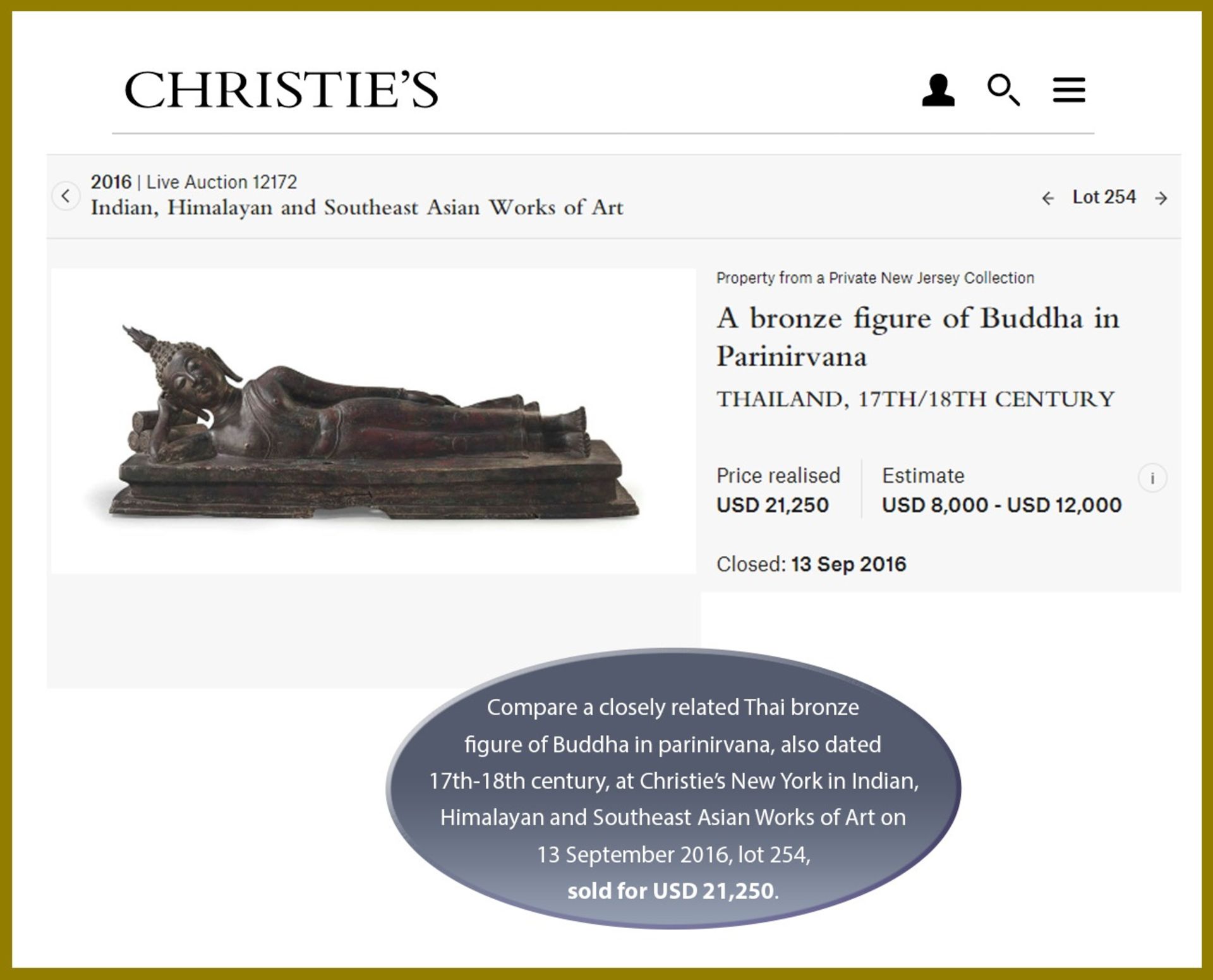 A LARGE PARINIRVANA BRONZE FIGURE OF BUDDHA, 17TH-18TH CENTURY - Bild 4 aus 9