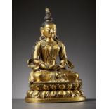 A CAST AND REPOUSSE GILT COPPER ALLOY FIGURE OF AMITAYUS, QIANLONG PERIOD