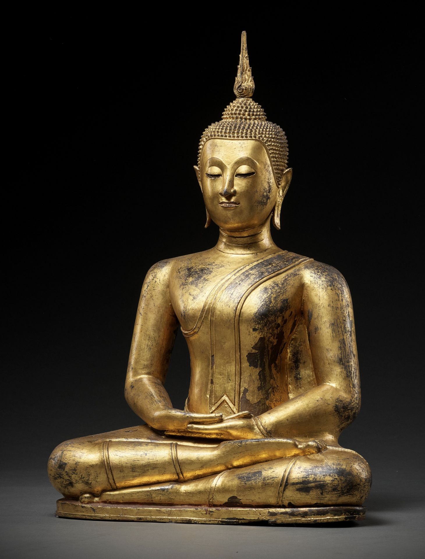 A MAGNIFICENT GILT BRONZE FIGURE OF BUDDHA, SUKHOTHAI