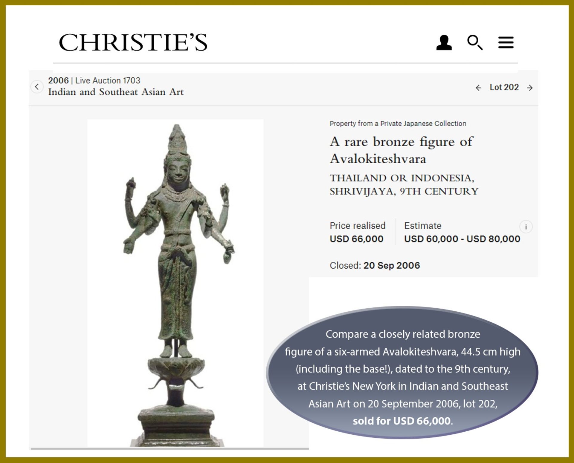 A RARE BRONZE FIGURE OF AVALOKITESHVARA, SRIVIJAYA PERIOD - Bild 4 aus 13