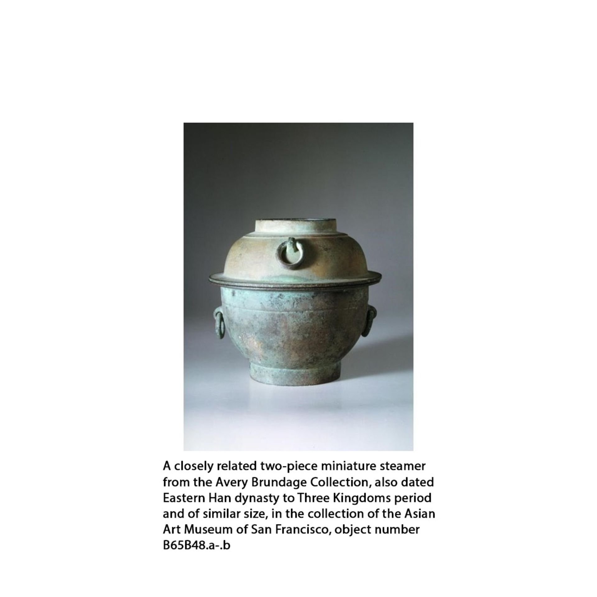 A TWO-PIECE MINIATURE BRONZE STEAMER, XIAN, EASTERN HAN TO THREE KINGDOMS PERIOD - Bild 5 aus 12