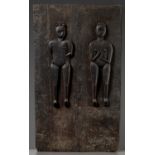 A RARE AND LARGE CARVED HARDWOOD 'MALE AND FEMALE' DOOR, ODA MATAN