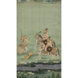 AN INDIAN MINIATURE PAINTING DEPICTING A LION HUNT