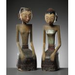 A FINE AND RARE PAIR OF PAINTED WOOD BRIDAL FIGURES, LORO BLONYO