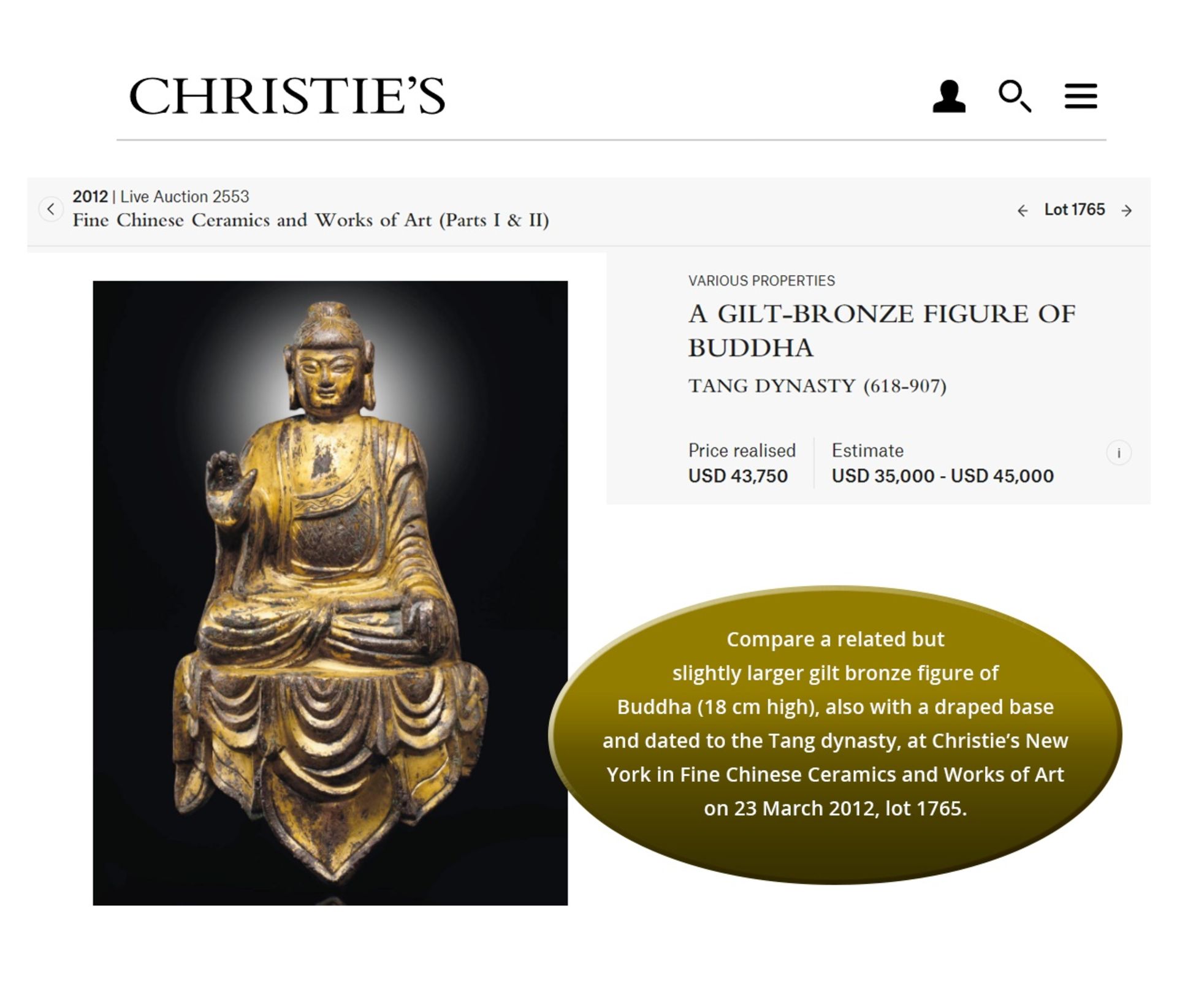 A MAGNIFICENT AND RARE GILT-BRONZE FIGURE OF BUDDHA, TANG DYNASTY - Bild 4 aus 13