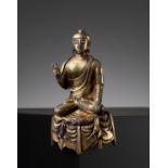 A MAGNIFICENT AND RARE GILT-BRONZE FIGURE OF BUDDHA, TANG DYNASTY