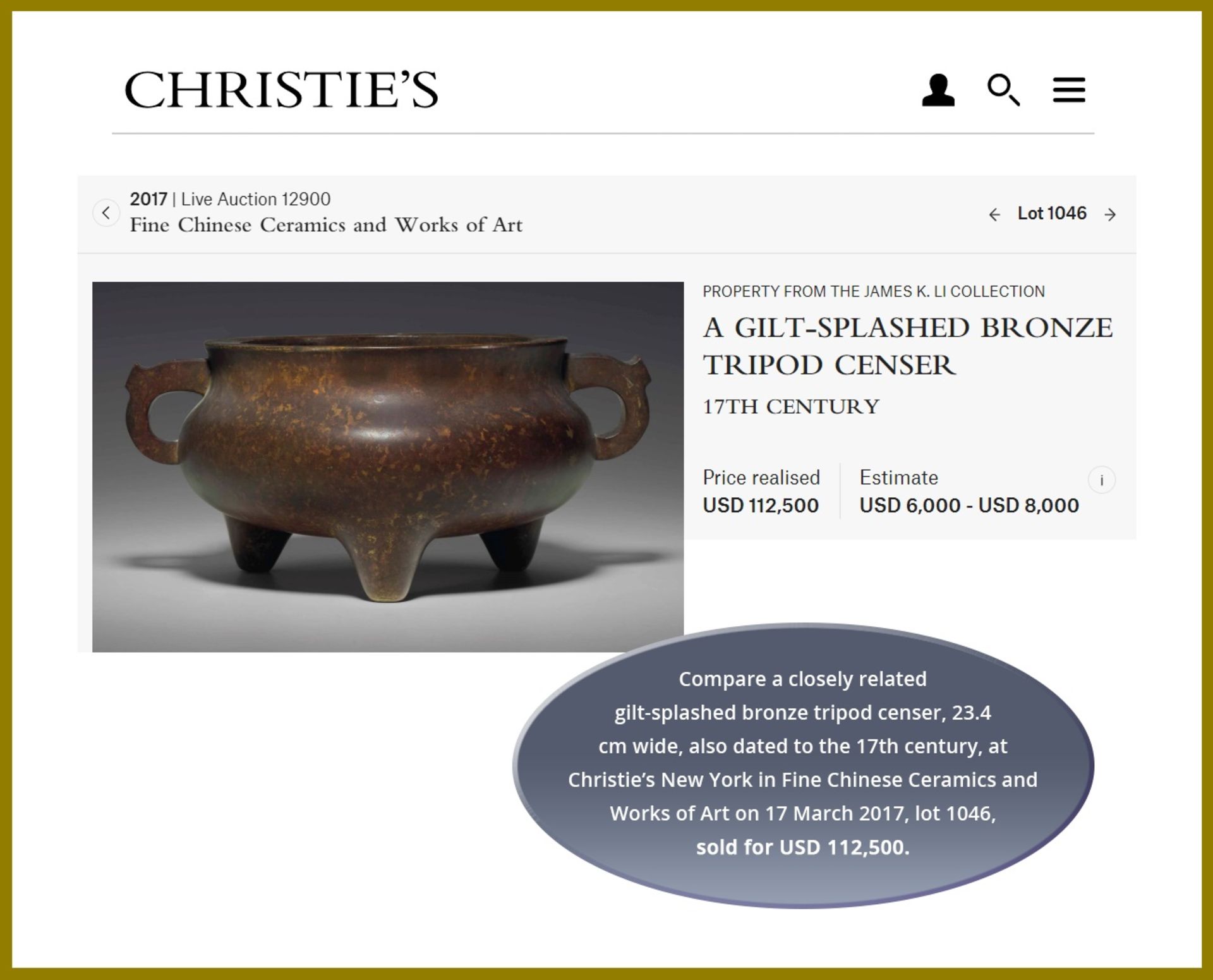 A GILT-SPLASHED 'ETERNAL TREASURES' BRONZE CENSER, 17TH CENTURY - Bild 4 aus 13