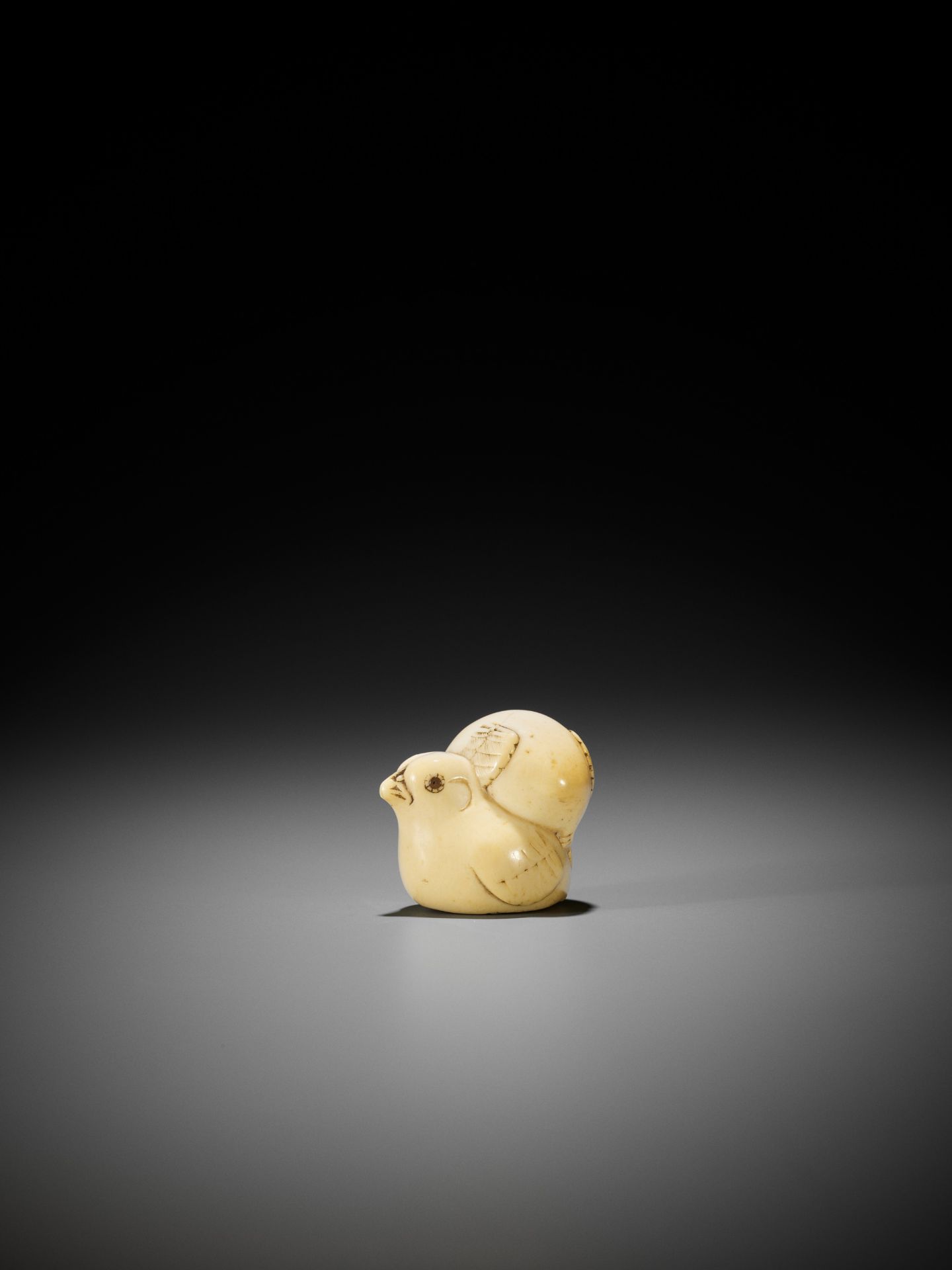 TADAMITSU: AN IVORY NETSUKE OF TWO CHICKS - Bild 6 aus 9