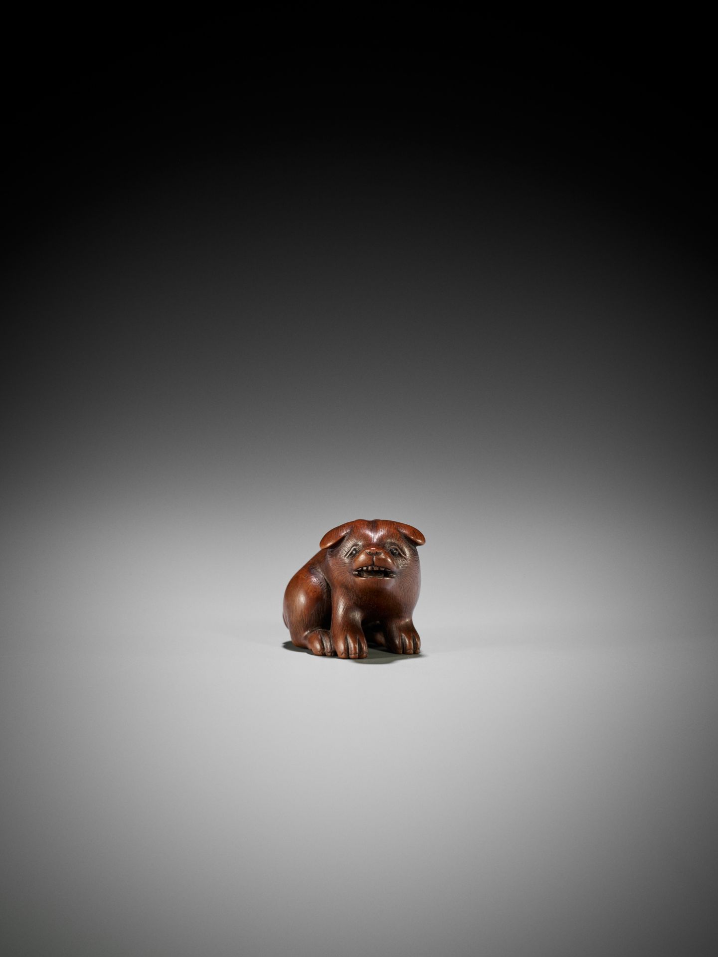 RANTEI: A FINE WOOD NETSUKE OF A PUPPY - Bild 4 aus 8