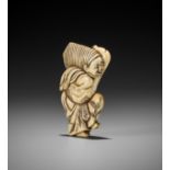 AN EARLY IVORY NETSUKE OF A SAMBASO DANCER